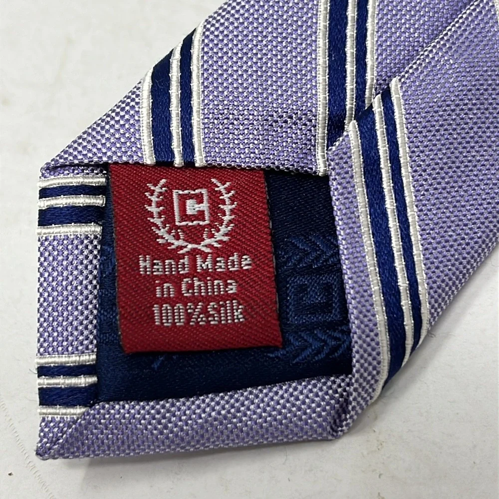 CHAPS 100% SILK PURPLE AND NAVY STRIPED TIE NWT